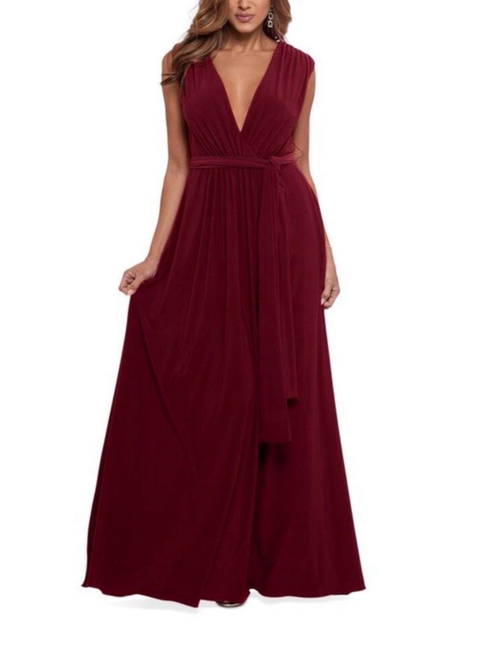 Elegant Burgundy V-Neck Maxi Dress Perfect for Black Tie Wedding Bridesmaid Prom